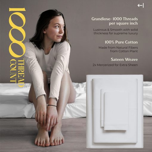 Juego de sabanas de algodon egipcio Mayfair Linen tamano completo - 1000 hilos 4 piezas, bolsillo profundo, sabana ajustable tamano completo, juego de sabanas de hotel de lujo de saten suave, se adapta a colchon de hasta 18" - Plata - Imagen 5