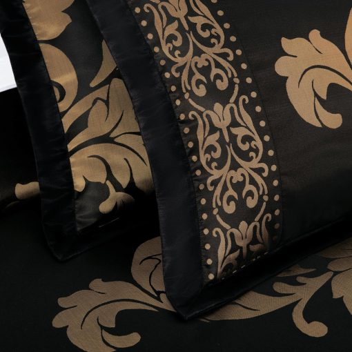 Chezmoi Collection Valor 7-Piece Bed in a Bag Queen, Negro/Oro Juego de Cama de Jacquard Floral de Lujo con Sabanas para Todas las Estaciones - Imagen 8