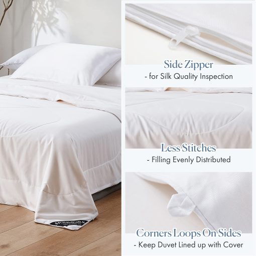 Edredon de Seda Mommesilk para Verano 100% Natural Relleno de Seda Lavable Ligero y Fresco Tamano King: 280x244cm, Blanco - Imagen 4