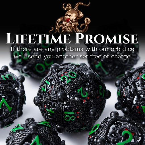 Conjunto de dados DND de metal - Diseno unico de orbe hueco redondo para un mejor lanzamiento - Conjunto de dados de metal Cthulhu geniales para juegos de rol (RPG) - Impresionante conjunto de dados de Dungeons and Dragons (Negro Verde) - Imagen 7