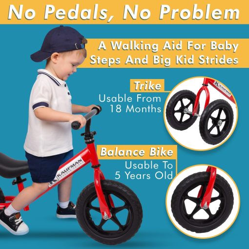 Triciclos Kaufman sin Pedales para Ninos de 1-3 Anos - 2 en 1 Triciclo y Bicicleta de Equilibrio para Ninos Pequenos - Triciclo de Aprendizaje para Interiores y Exteriores - Negro - Imagen 5