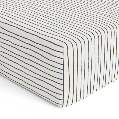 Juego de Sabanas Organicas MakeMake Organics (4 Piezas) certificadas GOTS Algodon Organico Juego de Sabanas Queen Dreamy Soft Sabana Ajustable Sabana Plana 2 Fundas para Almohadas Habitacion Infantil (Queen, Rayas Azules) - Imagen 7