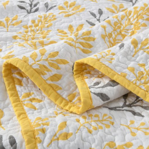Colcha de Colchas de Tamano Queen Qiqiong, Floral 100% Algodon Juego de Ropa de Cama Colcha de Granja Tamano Queen Ligera Juego de Edredon Reversible para Cama Queen Cubrecamas, Amarillo Blanco 3 Piezas - Imagen 6