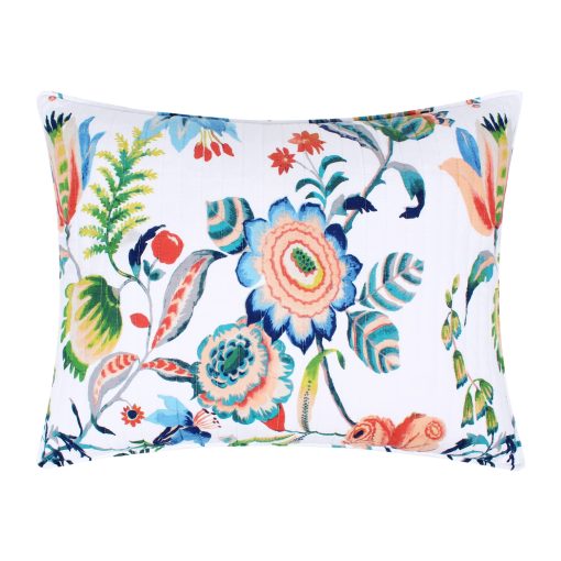Juego de Colcha Levtex Home - Eleni - Colcha King y Dos Fundas King - Floral - Azul, Azul Marino, Coral, Verde, Blanco - Colcha (106x92in.) y Fundas (20x36in.) - Reversible - Algodon - Imagen 6