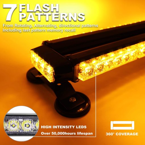 FOXCID 38'' 78 Luces de Advertencia de Emergencia LED de Techo, Doble Lado de Luz de Seguridad de Advertencia de Peligro con Iman para Vehiculos de Remolque, Autos de Bomberos, Camiones, Seguridad de Trafico, Azul - Imagen 2