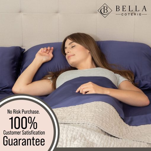 Juego de sabanas de lujo Bella Coterie Split King de bambu | Cultivado organicamente | Ultra suave | Refrigerante para los que duermen calientes | Bolsillo profundo de 18" | Viscosa hecha de bambu [Azul Crepusculo] - Imagen 6