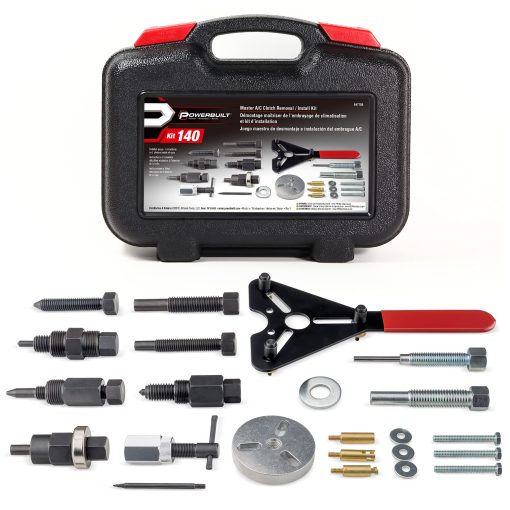 Kit de herramientas Powerbuilt Master AC Clutch Removal & Installation, Servicio de embragues de compresor de aire acondicionado automotriz, Herramienta de sujecion, instalador, removedor - 647756, Negro, 23 piezas