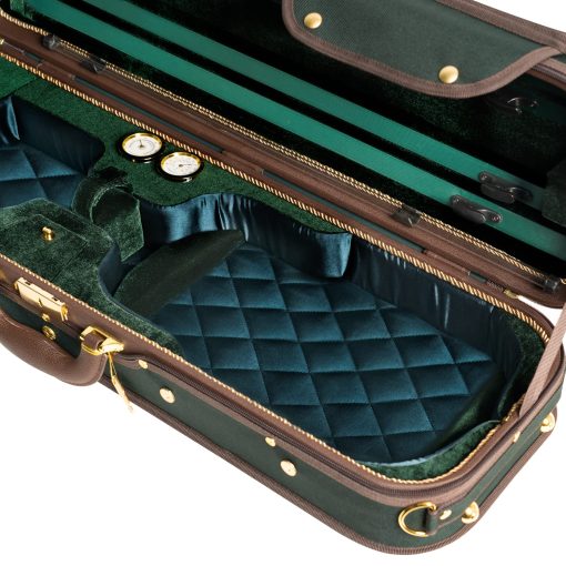 Estuche de violin de madera dura profesional MI&VI NW-9001 4/4 (tamano completo) Forro de seda de lujo | Madera maciza | Forma oblonga | Bolsillo para partituras | Correas ajustables | Higrometro | Termometro (Verde - Madera) - Imagen 5