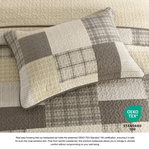 Colcha King DDUOXIN 120" W x 120 L - Edredon King Oversized 100% Algodon con 2 Fundas de Almohada, Colchas Reversibles Cubrecamas Juegos de Cama Livianos, Juego de Cama Beige/Marron, 3 Piezas - Imagen 4