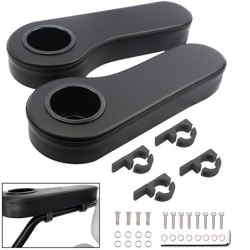 NOKINS Golf Cart Armrest with Cup Holder, No Drilling, Soporte para Reposabrazos para Carrito de Golf, Soporte para Reposabrazos Redondo de 1 1/4 Tamano, Se Adapta al Bastidor Lateral Circular del Asiento Trasero del Carrito de Golf EV Avanzado 1 1/4 Tamano Negro