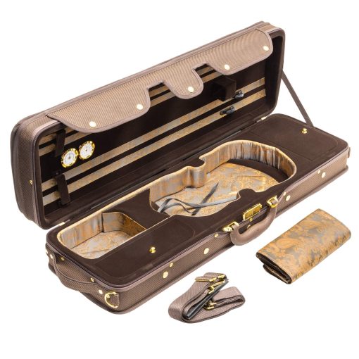 Estuche rigido para violin MI&VI NF-9001 4/4 (tamano completo) Interior de Seda de Lujo | Espuma de Alta Densidad | Bolsillo para Partituras | Correas Ajustables | Higrometro | Termometro (Marron) - Imagen 3