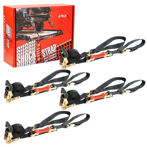 SHOCKSTRAP 7RSBK4PKP Amarre con Trinquete y Absorbedor de Impactos Integrado, 1.5" x 7' Correa de Seguridad de Poliester Negro, Paquete de 4