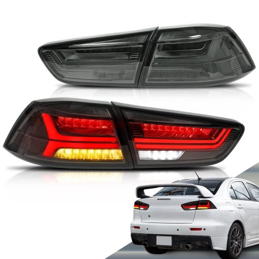 Juego de luces traseras LED VLAND Compatible con Mitsubishi Lancer & EVO X 2008-2020 (No Compatible con Sportbacks/fortis/io) con Señal de Giro Secuencial ambar, Ensamblaje de lampara trasera de LED completo Humo/Tinte