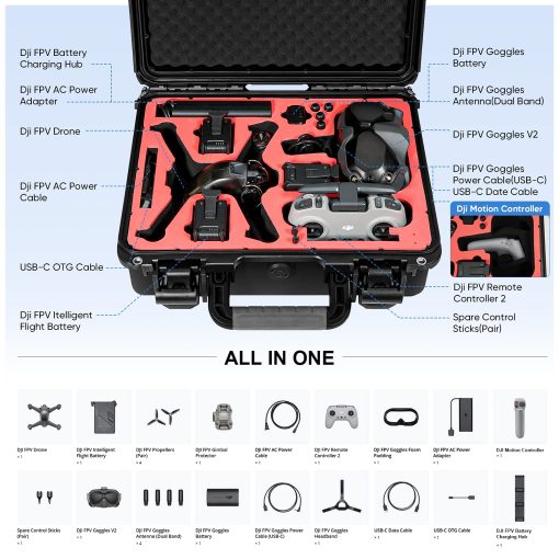 Estuche rigido GAGITERVR para dron DJI FPV, maletin impermeable para Combo FPV Fly More y accesorios seguros y portatiles - Imagen 2