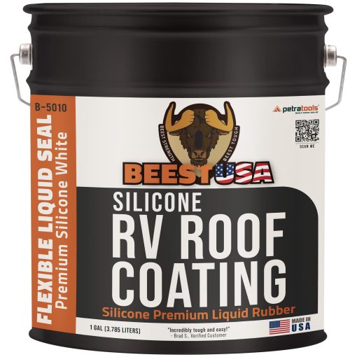Recubrimiento de Techo para RV de Silicona BEEST, 1 Galon Blanco Reductor de Temperatura Sellador de Techo para RV, Recubrimiento de Techo de Silicona para Remolques, Campistas y Metales, Sellador de Techo para RV de Goma Impermeable, Sellador de Techo TPO, EPDM