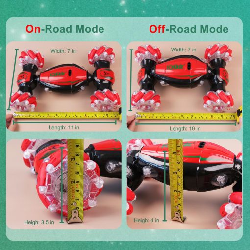 Coche de acrobacias RC con deteccion de gestos IQKidz - Rojo Navideno, Mejores Regalos de Cumpleanos para Ninos de 6-12, Juguetes de Coches de Doble Lado de Control Remoto Manual con Luz y Musica, 4x4 de Deriva Todoterreno para Rotacion - Imagen 8