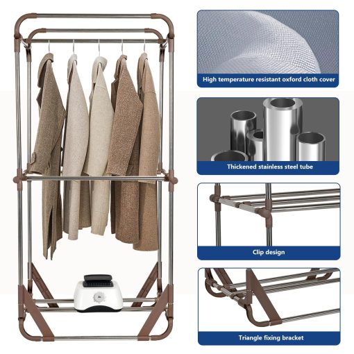 Secadora de Ropa Uten, Maquina de Secado de Ropa Electrica de 1500W con Temporizador, Armario de Secado de Ropa de 2 Niveles, Perchero Plegable y Secadora para Viajes, Apartamentos, RV, Hogar - Imagen 6