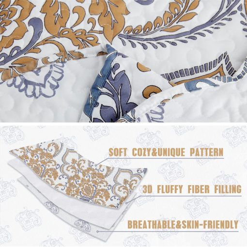 Colcha de Cama Queen Oversized CHIXIN - Coleccion de Lujo - Patron Europeo de Damasco Paisley - Cubierta de Cama Clasica y Hermosa, Ligera, Ultra Suave, 4 Piezas, 100% Microfibra, Blanco/Beige/Gris - Imagen 3