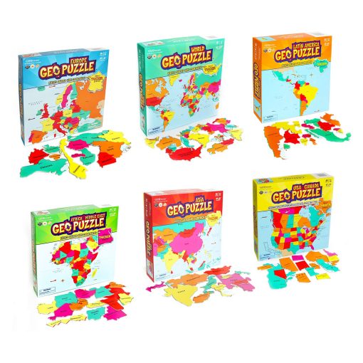 GeoToys GeoPuzzle, Set de 6 rompecabezas de forma de pais, Juego de Geografia, Rompecabezas de Mapa, Edades de 6-7-8-9 anos