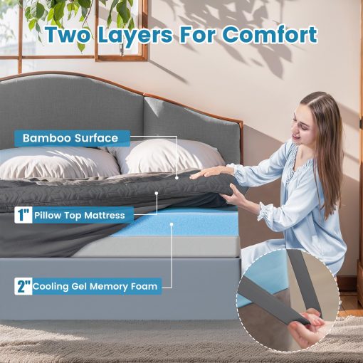 Topper de Colchon de 3 Pulgadas Tamano Queen, Topper de Colchon de Doble Capa Tipo Almohada, Almohadilla de Enfriamiento de 1 Pulgada y Topper de Colchon de Espuma Viscoelastica de Gel de 2 Pulgadas para Dolor de Espalda, Soporte de Confort - Imagen 4