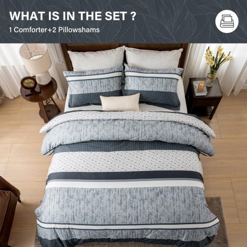 Juego de Colcha King SahSahCasa, Set de Edredon King Gris Azulado, Edredon 100% Algodon, Manta Ligera y Esponjosa de Todas las Estaciones para Cama King, 104" x 90", 3 piezas - Imagen 6