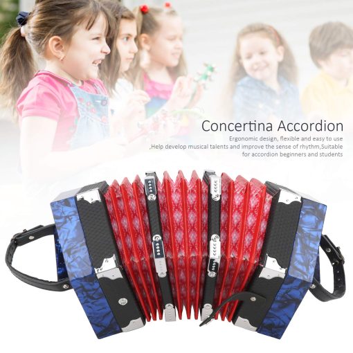 Acordeon Instrumento de Concierto Concertina Instrumento con Correa de Mano Ajustable con Bolsa Acordeon Profesional Concertina, Acordeon para Ninos Principiantes Adultos Suministros de Instrumentos Musicales (Azul Real) - Imagen 7
