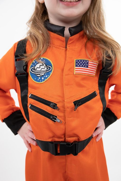 Disfraz de Astronauta Naranja Little Adventures - Disfraz de Juego y Fiesta Lavable a Maquina para Ninos (MEDIANO 3-5 AnOS) - Imagen 2