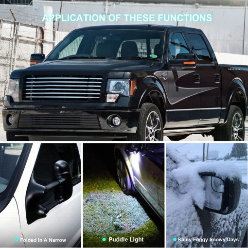 Espejo de remolque SCITOO para Ford F150 con luces de charco espejo retrovisor negro para Ford F150 2004-2014 con senal de giro reflectante, control de potencia, calefaccion y plegado manual (lado del pasajero) - Imagen 3
