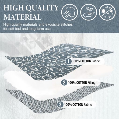 SahSahCasa 100% Algodon 128"x120" Colcha de California King XL Extra Grande, Cubrecama Edredon, Colcha Cal King Acolchada Extra Grande, Colcha Ligera, 3 Piezas, Gris Azulado/Blanco - Imagen 4