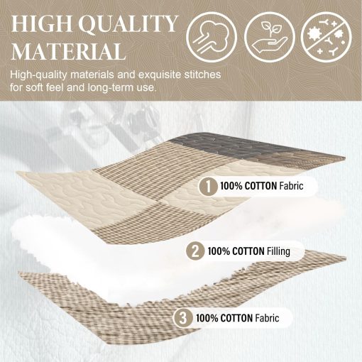 SahSahCasa 120"x102" Juego de Colcha de Cama Queen 100% Algodon Oversized, Colcha Queen Extra Grande, Colcha Ligera para Cama, 3 piezas, Carbon/Beige/Marron - Imagen 4