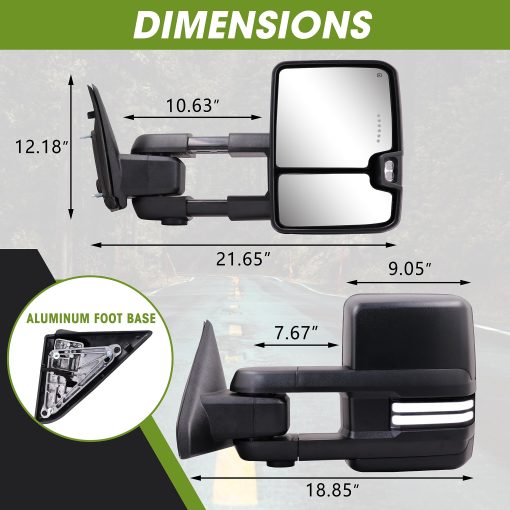Espejos de remolque SIZIOM Switchback para Dodge Ram 1500 2009-2018, Ram 2500 3500 2010-2018, Ram Classic 2019-2023, Senal de giro dinamica, Luz de respaldo, Lampara de charco, Extensible, Par de espejos de remolque ajustables electricos - Imagen 7