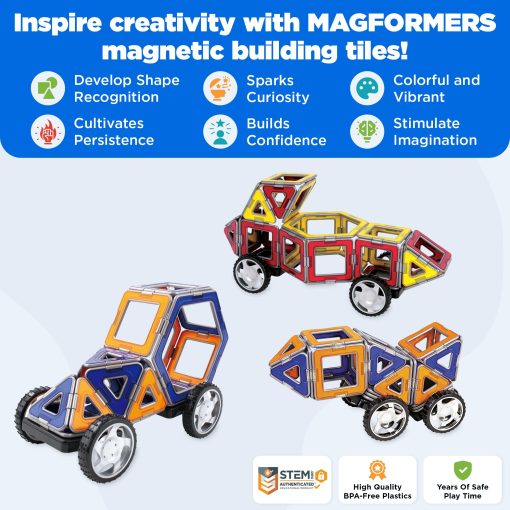 Conjunto de Coches Magformers XL Cruisers (32 piezas) Bloques Magneticos de Construccion, Juego Educativo de Azulejos Magneticos, Juguete de Construccion Magnetica STEM que incluye ruedas - Imagen 2
