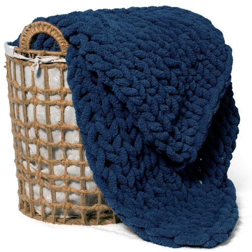 Manta de Punto Grueso Carriediosa 60" X 80" para Cama Individual, 100% Hecha a Mano con Hilado de Chenilla Grueso y Suave para Sofa Cama, Manta Grande de Ganchillo Acogedora y Calida, Azul Marino - Imagen 5