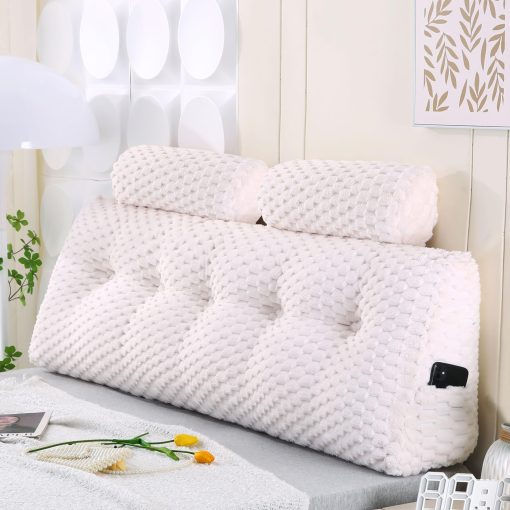 Almohada con Cabecero en Forma de Cuna Ziihome + 2 Almohadas Cilindricas Almohada en Cuna Almohada para Portatil Almohada de Juegos Almohada de Lectura para Cabecero Gran Cojin de Soporte para Sentarse en la Cama Respaldo