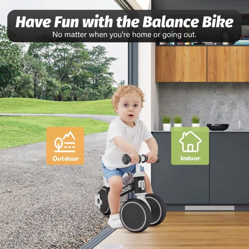 Bicicleta de Equilibrio para Bebe allobebe, Bicicletas Lindas para Ninos de 12 a 36 Meses Regalos para Nina de 1 Ano Bicicleta para Entrenar al Bebe de Estar de Pie a Correr con Asiento Ajustable Ruedas Silenciosas y Suaves (Negro) - Imagen 8
