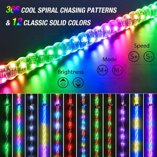 Nilight 2PCS 4FT Spiral RGB LED Whip Light w/RGB Chasing/Dancing Light RF Remote Control Lighted Antenna Whips for Can-am ATV UTV RZR Polaris Dune Buggy 4 Wheeler Offroad Jeep Truck, 2 Year Warranty - Imagen 2