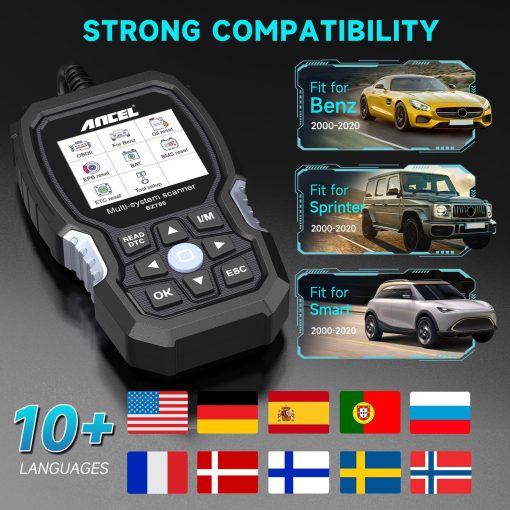 ANCEL BZ700 Escaner OBD2 para Mercedes Benz Sprinter Smart, Herramienta de diagnostico de codigos de coche de sistema completo con todos los servicios de reinicio, registro de bateria, ABS Bleed Airbag EPB Oil SAS TPS CKP Active Test - Imagen 3