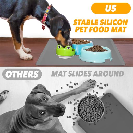 Tapete para Comida de Mascotas Skywin - 28 x 30 Pulgadas Tapete para Perros, Tapete de Silicona para Gatos, Tapete Antideslizante para Comida y Agua de Gatos y Perros, Tapete para Tazones de Comida de Perros, Protector de Pisos para Comida de Perros a Prueba de Agua, Suministros para Mascotas (Gris) - Imagen 2