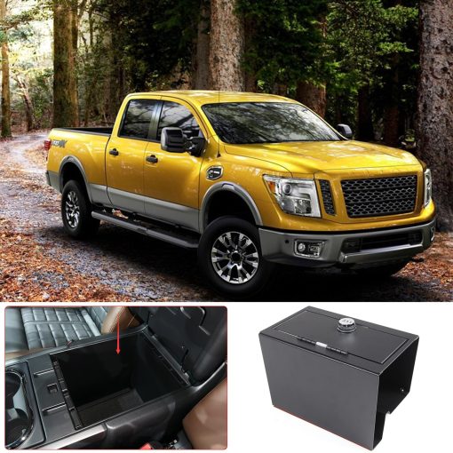Caja de seguridad para consola de coche compatible con Nissan Titan 2020-2024, Caja fuerte de bloqueo de consola central con cerradura de combinacion de 3 digitos, Organizador interior de almacenamiento de reposabrazos con accesorios para caja de seguridad de reposabrazos - Imagen 2
