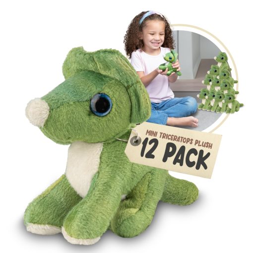 Juguetes de Peluche de Mini Triceratops Forest & Twelfth, Paquete de 12 Peluches de Triceratops, Regalo de Relleno de Medias para Ninas y Ninos, Figuras de Animales para Favores de Fiesta, Bolsas de Regalo, Caja de Tesoros del Salon de Clases (Triceratops)
