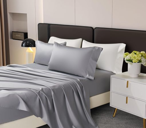 Juego de Sabanas Arianaut King Size Gris Claro 1000 Hilos de Algodon Egipcio Juego de Sabanas de Lujo Gris Claro 4 Piezas Calidad de Hotel Extra Profunda Suave Sabanas King Sedosas y Frescas - Imagen 3