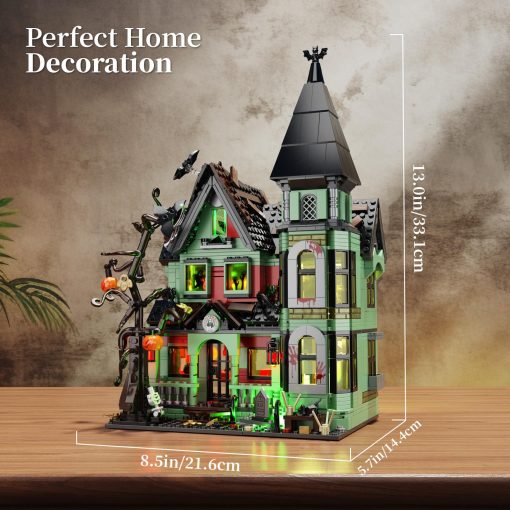 Set de Construccion de Casa Embrujada, Juguete de Casa de Halloween con Luces Compatible con Lego, Arquitectura Tema de Terror Incluye Calabaza Esqueleto Espeluznante Murcielago Bloques de Figura, Regalo para Ninos 8+ y Adultos - Imagen 5