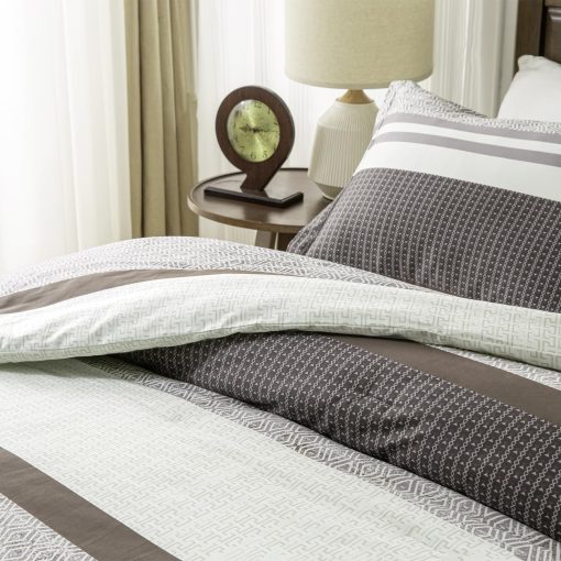 Juego de Edredon King, Juego de Ropa de Cama a Rayas Marron para Cama King, Edredon de Algodon 100%, Esponjoso y Ligero para Todas las Estaciones para Cama King, 104" x 90", 3 Piezas - Imagen 4
