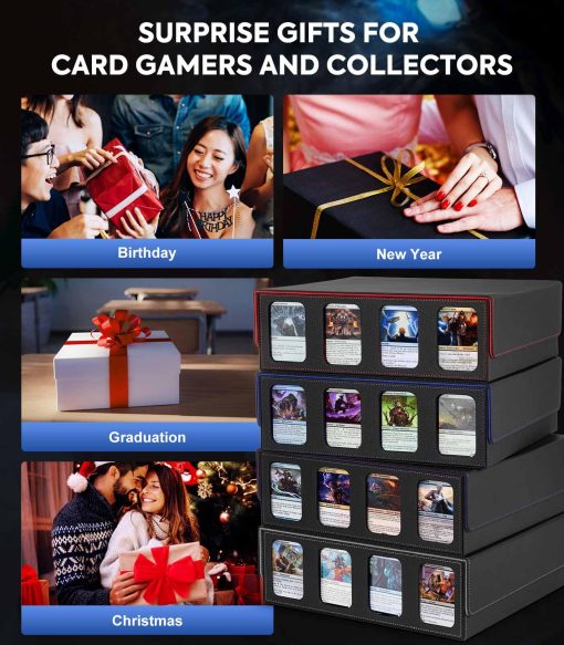 Caja de Almacenamiento de Cartas MoKo para Trading Cards, 3000+ MTG Deck Box con 24 Separadores Coloridos & 4 Soportes de Cartas, Estuche de Baraja Commander con Ventana de Exhibicion, Compatible con Cartas de Juego Magic, YugiOh, Negro Azul - Imagen 9