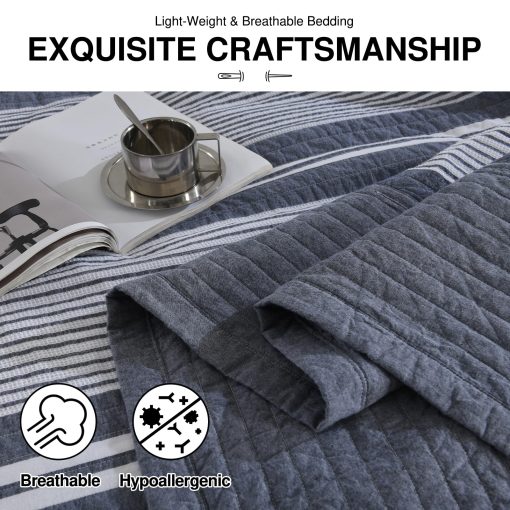 Colcha Moderna King Size DDUOXIN 120" W x120 L - 100% Algodon Textura de Gofre Colcha Extra Grande con 2 Fundas de Almohada, Juego de Ropa de Cama Reversible Ligero de 3 Piezas, Folkstone/Blanco - Imagen 5