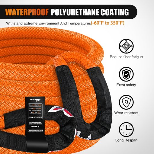 Cuerda de Recuperacion Cinetica Nilight 28,600LBS 7/8in x 20ft Correa de Arrastre Fuerte para Offroad Vehiculos UTV ATV SUV Camion Coche Tractor, Kit de Recuperacion de 2 Anos de Garantia - Imagen 7