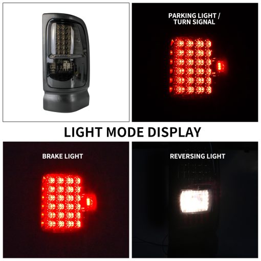 Luces traseras LED para RAM 1500 1994-2001, Luz de freno trasera negra ahumada para Dodge RAM 1500/2500 / 3500 1994 1995 1996 1997 1998 1999 2001 2002 Accesorios (2PCS) - Imagen 2