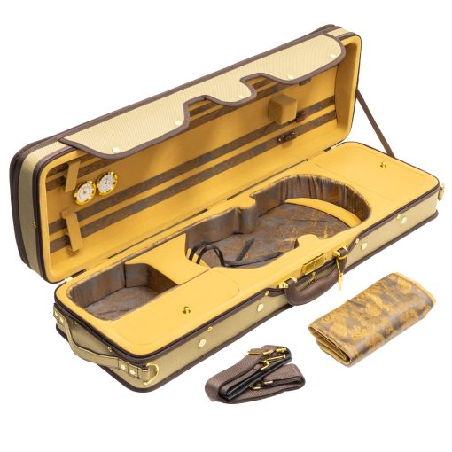 Estuche de Violin con Cubierta Dura Profesional MI&VI NF-9001 4/4 (Tamano Completo) Interior de Seda de Lujo | Espuma de Alta Densidad | Ligero | Forma Oblonga | Correas Ajustables | Higrometro | Termometro (Beige) - Imagen 3