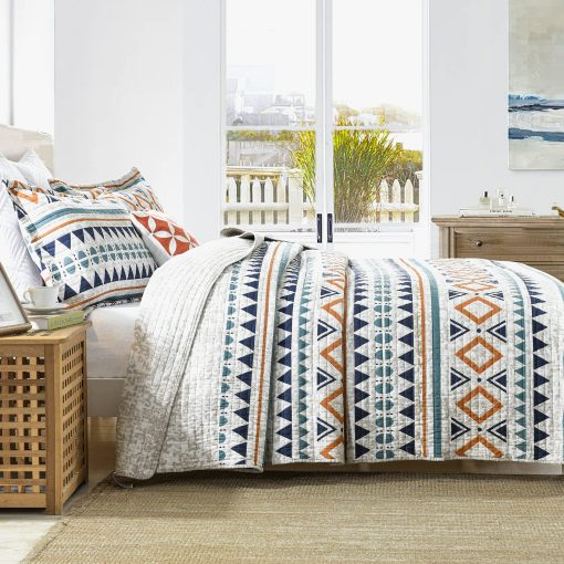 Colcha King Size SahSahCasa, Colcha Boho de Algodon 100%, Juego de Colchas King Bedspread, Colchas Bohemias Ligeras a Rayas Geometricas para Cama King, para Todas las Estaciones, Naranja, 3 Piezas - Imagen 3
