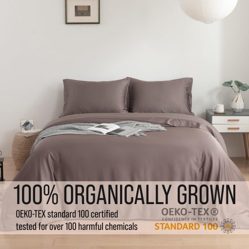 Juego de sabanas de lujo para cama Queen Bella Coterie | Cultivado organicamente | Ultra suave | Refrigerante para quienes duermen calientes | Bolsillo profundo de 18" | Viscosa hecha de bambu [Mocha] - Imagen 4